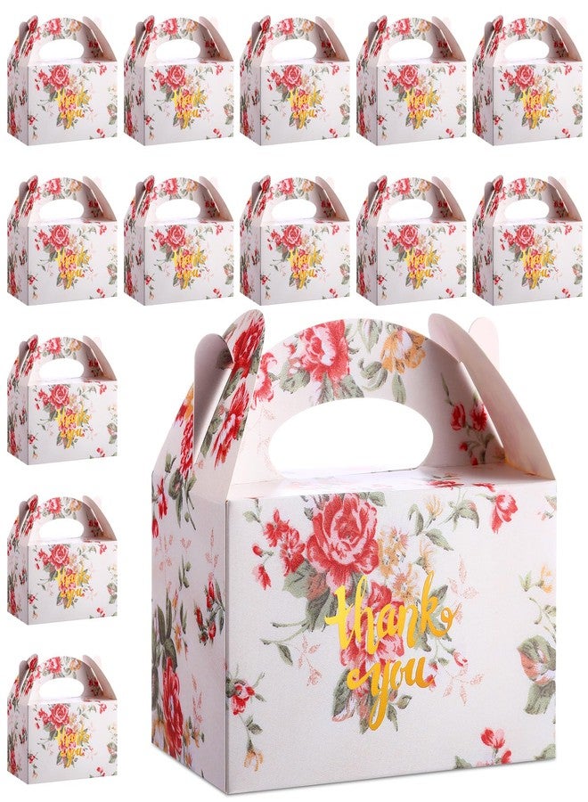 Moinchore 50 Pcs Thank You Treat Boxes Floral Design Gift Gable Boxes for Favors Floral Thank You Candy Gift Wrapping for Wedding Baby Shower Tea Party Birthday,6.3 x 3.5 x 3.5inch (Vintage Pink) - Image 1